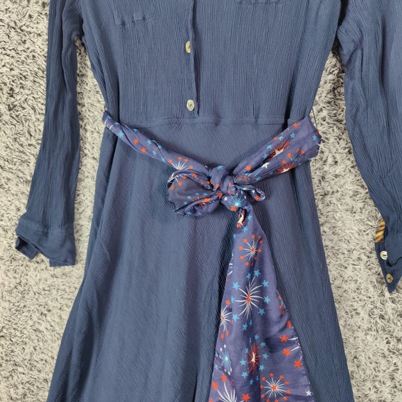 Soft Surroundings Airy Pleated Modest Nautical Lagen‎ Maxi Dress Belted Womens L - Picture 11 of 11